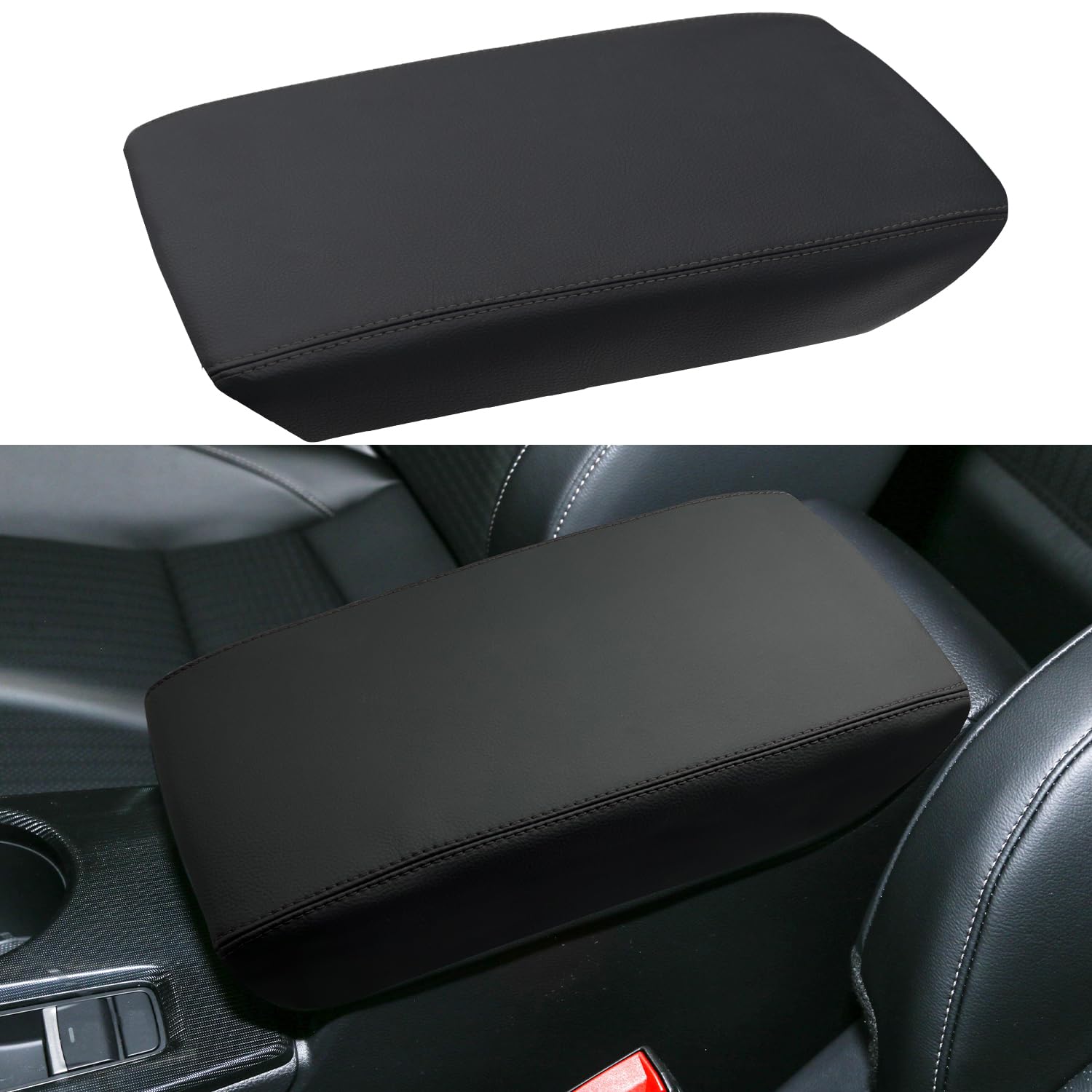 Photo 1 of LOCOY Center Console Armrest Cover for Honda Civic Accessories 2022 2023 2024 2025 2026, 11th Gen Civic Arm Rest Box Protective Cover, Middle Console Pad, Armrest Lid Leather Cover (Black Stitches)