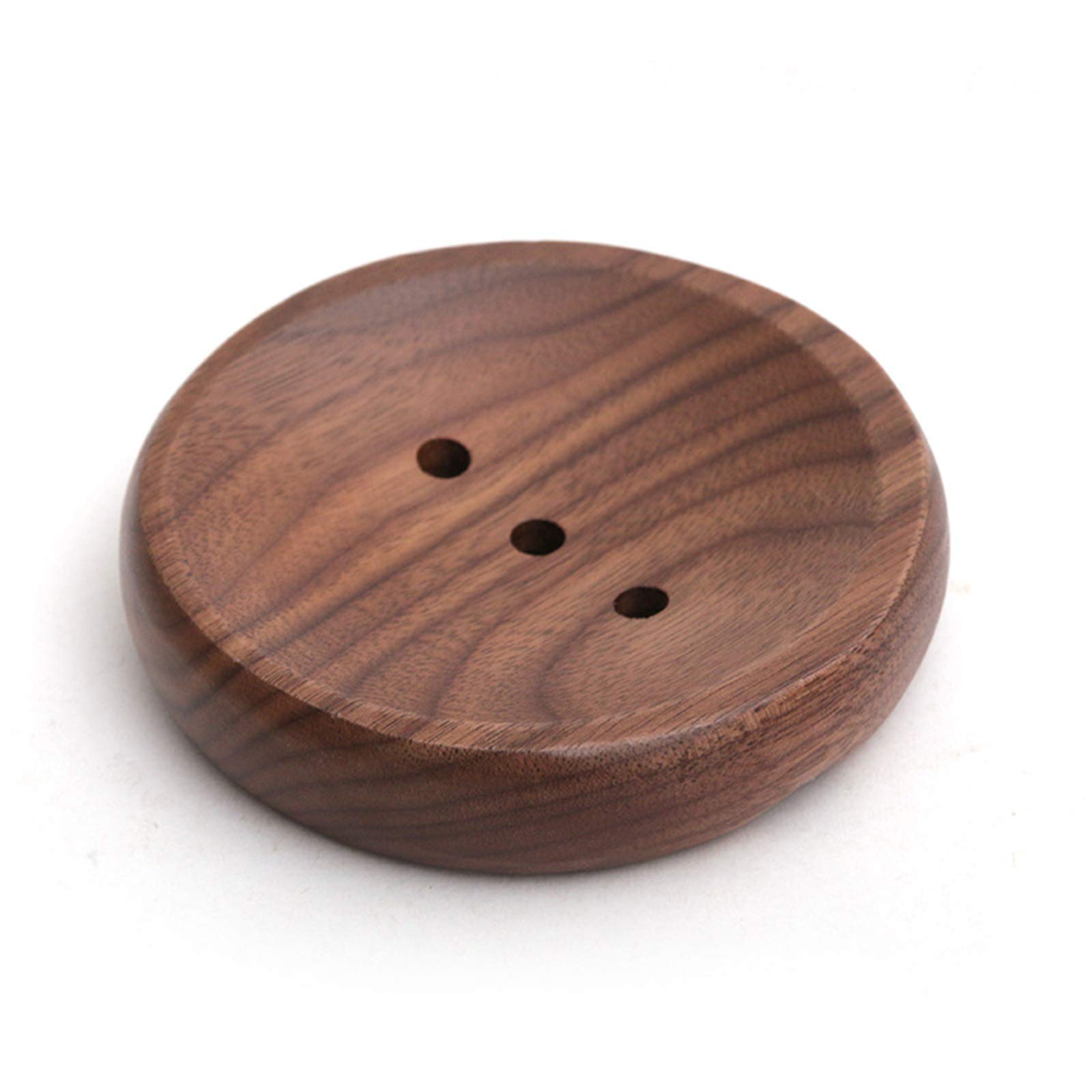 RTWAY Wooden Soap Dishes with Draining Tray, Black Walnut Wood Bar Soap Holder Soap Case Sponges Holder Soap Saver for Shower, Bathroom, Kitchen (Round)