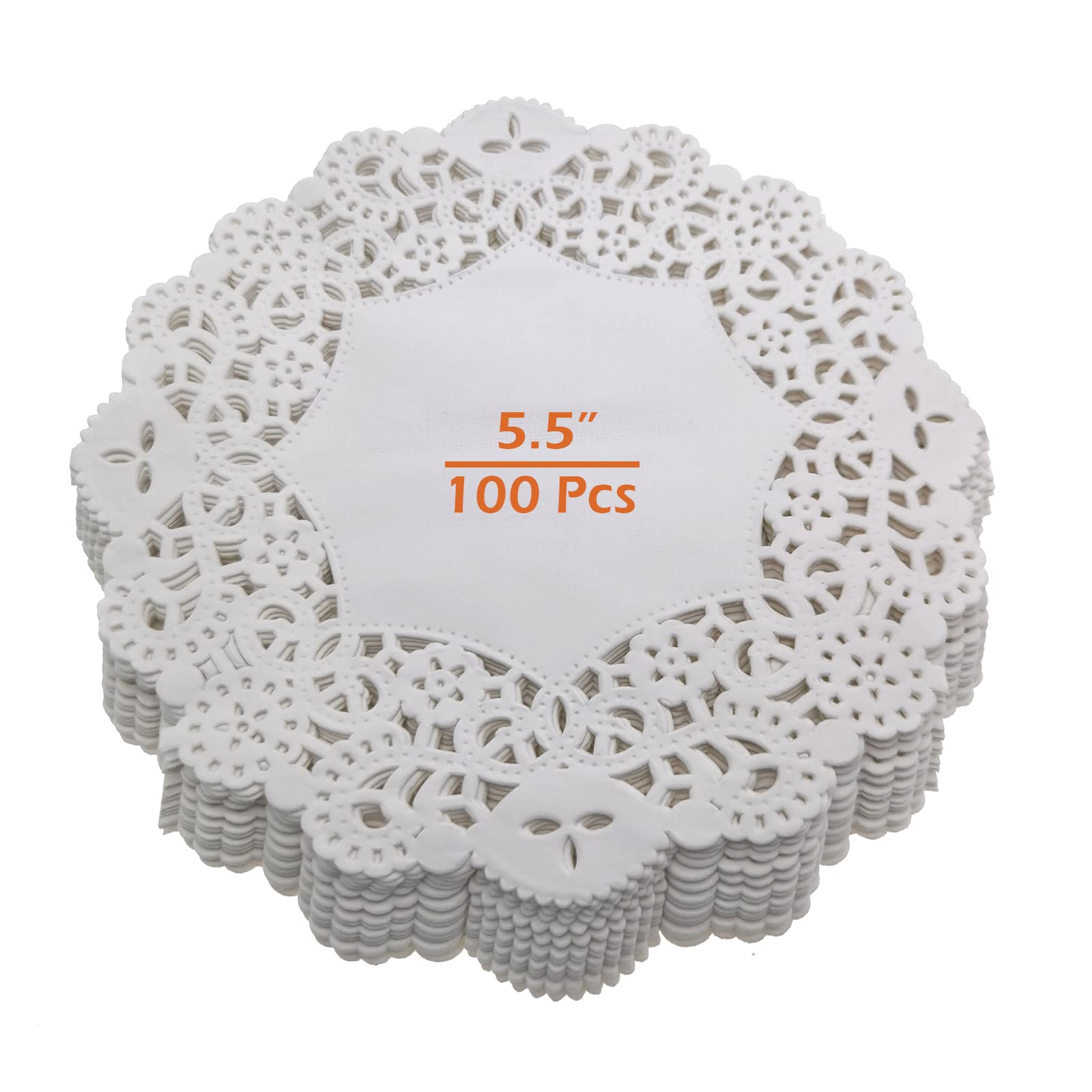 BaiJ 100 Pieces White Lace Round Paper Doilies Cake Packaging Pads Wedding Tableware Decoration 5.5"