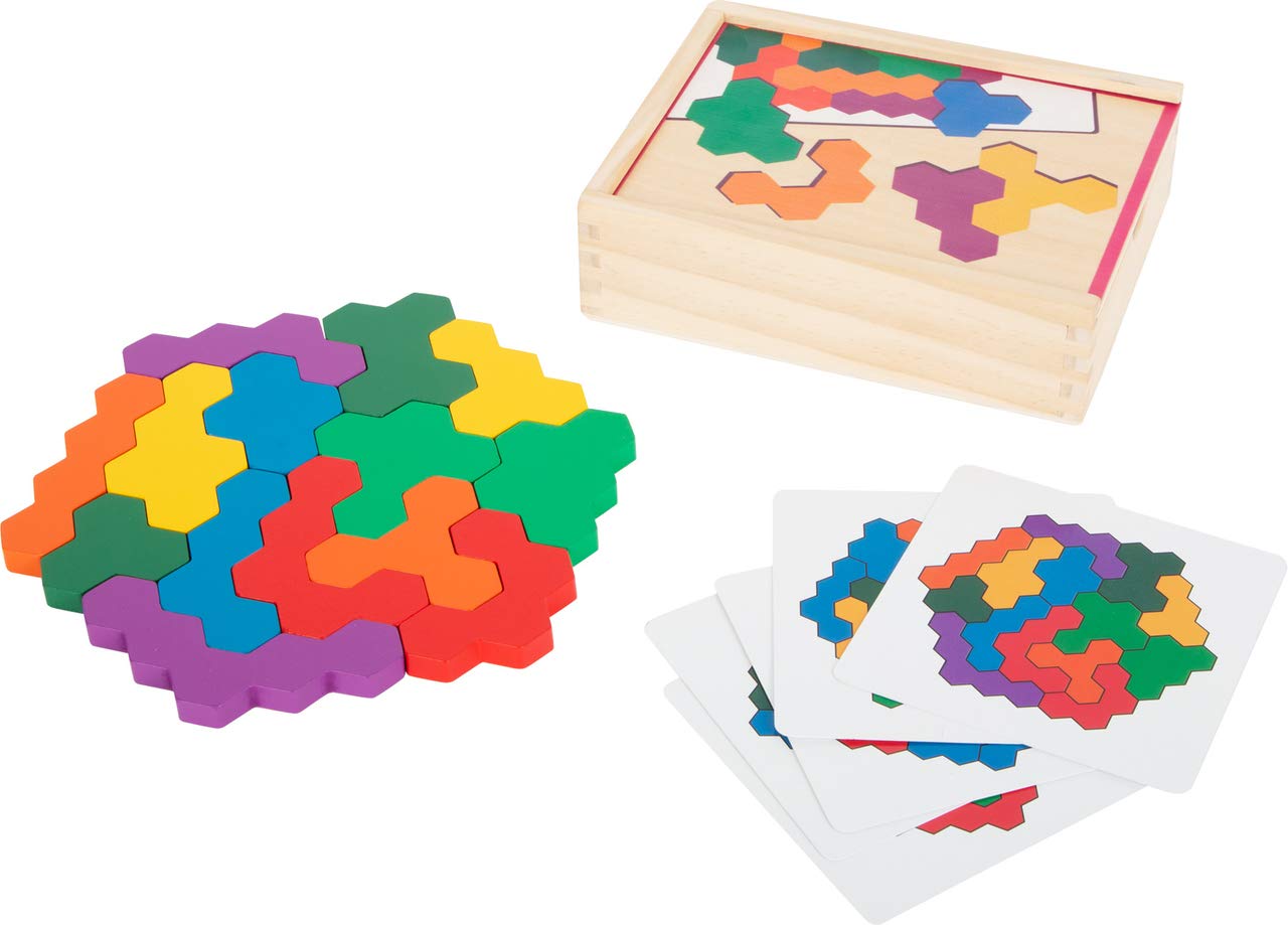 Small Foot 11729 Learning Game Wooden Puzzle Hexagon, learning & shapes puzzle, trains colour & shape awareness, 3+ yrs