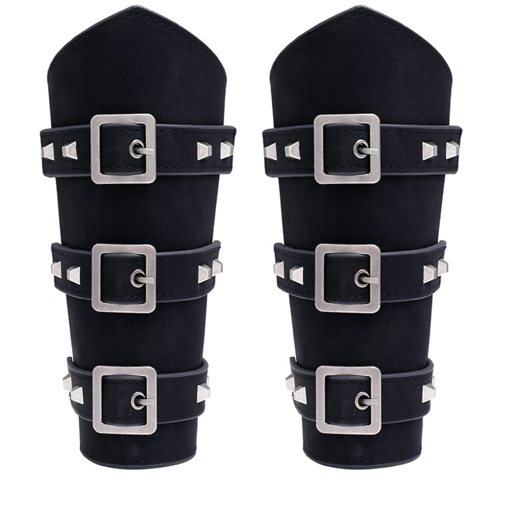 Thajaling 2 Pieces Medieval Leather Arm Guards, Punk Gothic Leather Bracers, Vintage LARP Wristbands for Cosplay Horsing Riding Costume (Black)