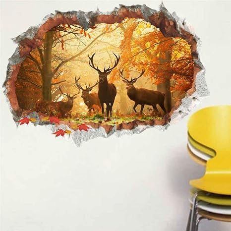 Wall Stickers Murals Decorative Stickers Wall Decor Forest Deer Wall Stickers 3d Vivi Effect D Wall Decals Poster Wall Living Room Bedroom Home Decor Christmas Decoration Amazon Co Uk Sports Outdoors