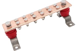 SCXCLY Wall Mounted Copper Ground Bar Kit, with 12 Terminal Positions,Copper Grounding Busbar Bar (.24"x 1.97"x 9.8") Kit