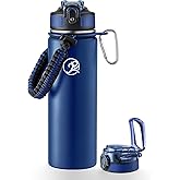 GOSWAG Insulated Sports Water Bottle, 24oz 2 Lids(with Straw/No Straw), Stainless Steel Water Bottles with Paracord Handle, Insulated Bottle with Double-Wall Vacuum Insulation