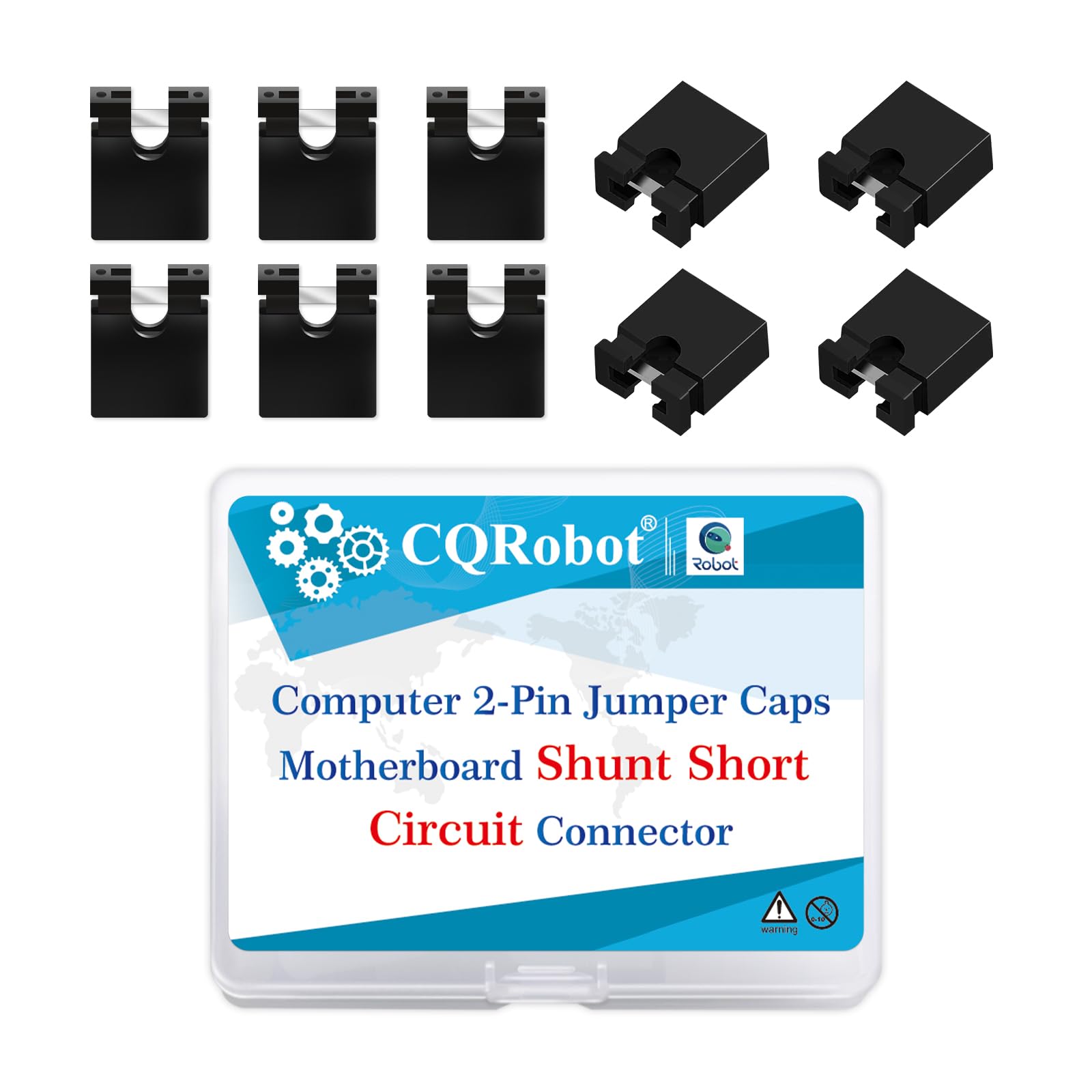 CQRobot 50 Pieces Black Standard Computer Jumper Caps Header Pin Shunt Short Circuit 2P Connector Open Top 5.08mm. for Arduino Raspberry Pi PCB PC DVD HDD Motherboard Shorting and Other Project. — image 1