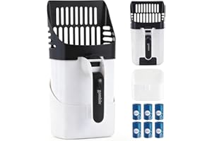 ZOMISIA Cat Litter Scoop with Holder & Trash Can, 3-in-1 Mess-Free Poop Scooper Includes 90 Bags, Litter Box Scoop Shovel for Sifter Box Waste Disposal, Grey White