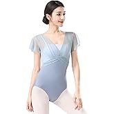 RuiBalletto Dance Leotards for Women, V-neck Ballet Bodysuit with Adjustable Straps