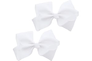 MOTIQUE ACCESSORIES 3 Inch Grosgrain Bow for Little Girls- Set of 2 (White)