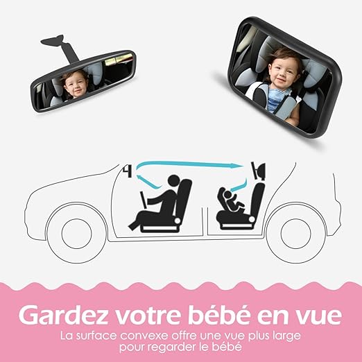 Amazon Fr Retroviseur De Voiture Pour Bebe Miroir De Surveillance Bebe Sur Le Siege Arriere Rotation A 360 Surface Courbe Pour Vue Large Installation Facile Avec Sangles Retractiles