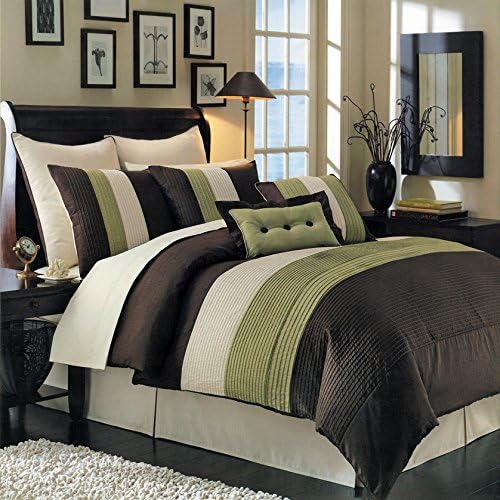 Hudson Elegant and Contemporary 8PC Bed Ensemble, Comforter Sets, Tonal Stripes (California King, Sage)