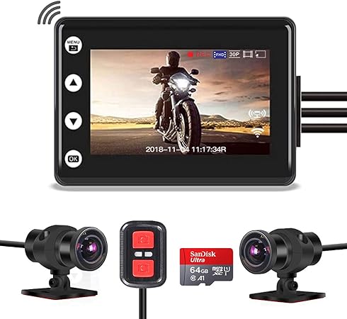 Amazon Co Jp Vsysto バイク用ドライブレコーダー 前後カメラ 全体防水 Wifi 暗視機能 Sony Imx323センサー 耐久性 150 広角 19 1080p Led信号機対策 Hdr Wdr技術 常時録画 ループ録画 自動緊急録画 Gセンサー リモコン付き Gps対応 日本語説明書 一年間保証 f 64gb