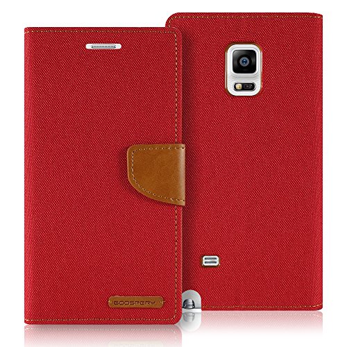 Goospery Canvas Wallet for Samsung Galaxy Note Case (2014) Denim Stand  Flip Cover Red