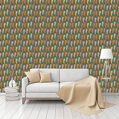 Feathers Handdrawn Colorful Patterned Peel &amp; Stick Smooth Wallpaper by CustomWallpaper.com