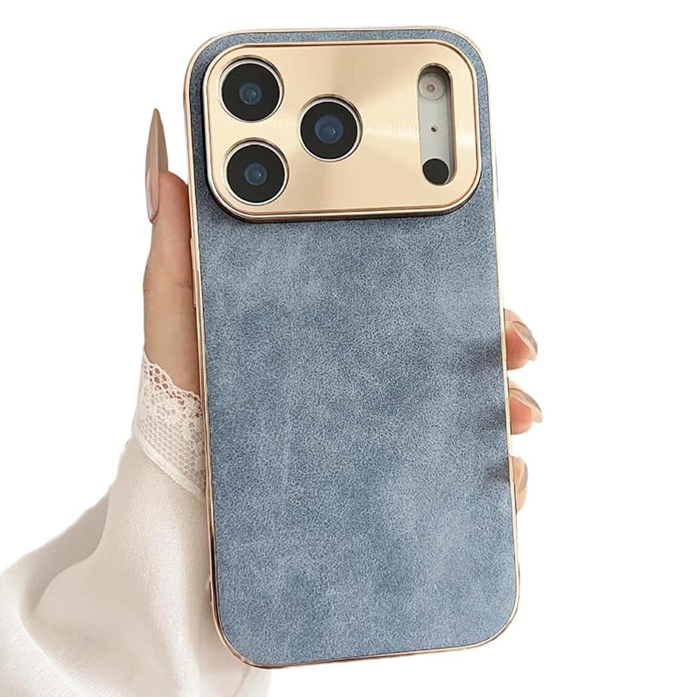Mbsdcases Designed for iPhone Cases Plating Camera Lens Protection Soft Touch Suede Leather Compatible with iPhone Case (iPhone 16,Blue)