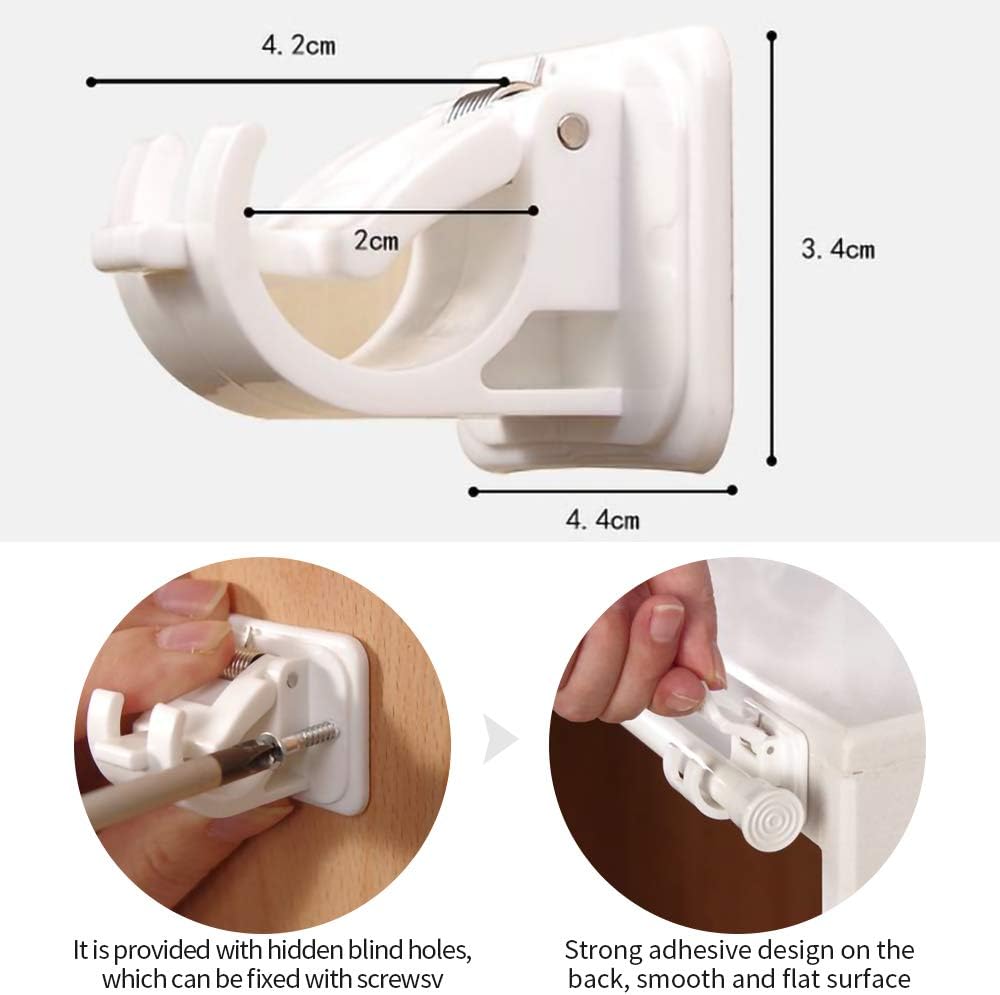 Self Adhesive Curtain Rod Bracket, 8 PCS Drapery Hook Holders Fixings Rod Holder Nail Free Smart Rod Bracket Holders, No Drill Curtain Rod Brackets for Home Bathroom and Hotel Use: Home & Kitchen