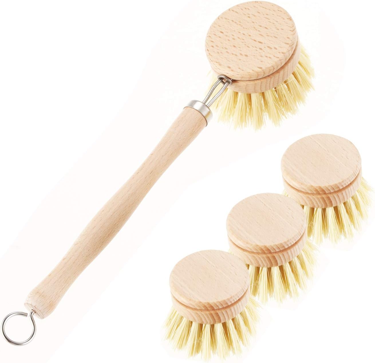 Noblik Wear Resistant Kitchen Dish Brush Retro Wooden Pot Brush with Long Handle - Pot Cleaning Brush with Replaceable Head