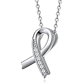 Fonsalette Breast Cancer Gifts Sterling Silver Necklace Breast Cancer Awareness Necklace for Women Rose Gold Ribbon Necklace for Women