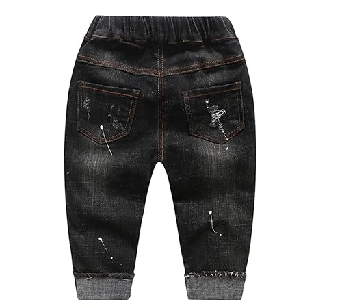 KIDSCOOL SPACE Baby Girl Boy Jeans,Little Kid Elastic Waist Ripped Denim  Pants,Black,18-24 Months