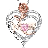CCJM Rose Birthstone Gifts for Mom, S925 Sterling Silver Rose Heart Pendant Birthstone Necklace Mothers Day Valentines Day Christmas Birthday Jewelry Gifts for Mom