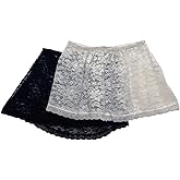 PurpleYu 2-Pack Women Floral Lace Half Slip Skirt Elastic Waist Sheer Mini Skirts for Layering Underskirt Shirt Extender