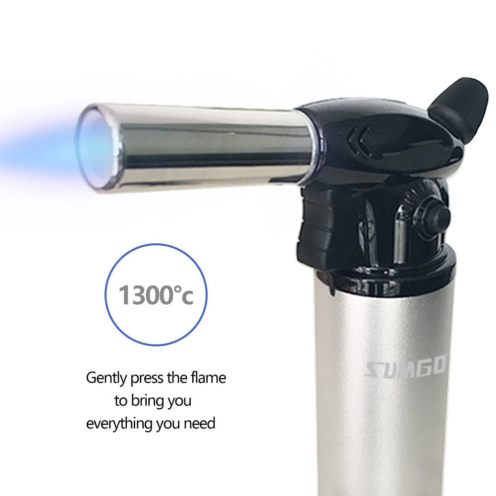 Butane Torch - SUMGOTT Culinary Blow Torch Cooking Kitchen With Adjustable Safest Flame for Pastries, Desserts, Brazing, Soldering, Camping, Welding, Barbecues