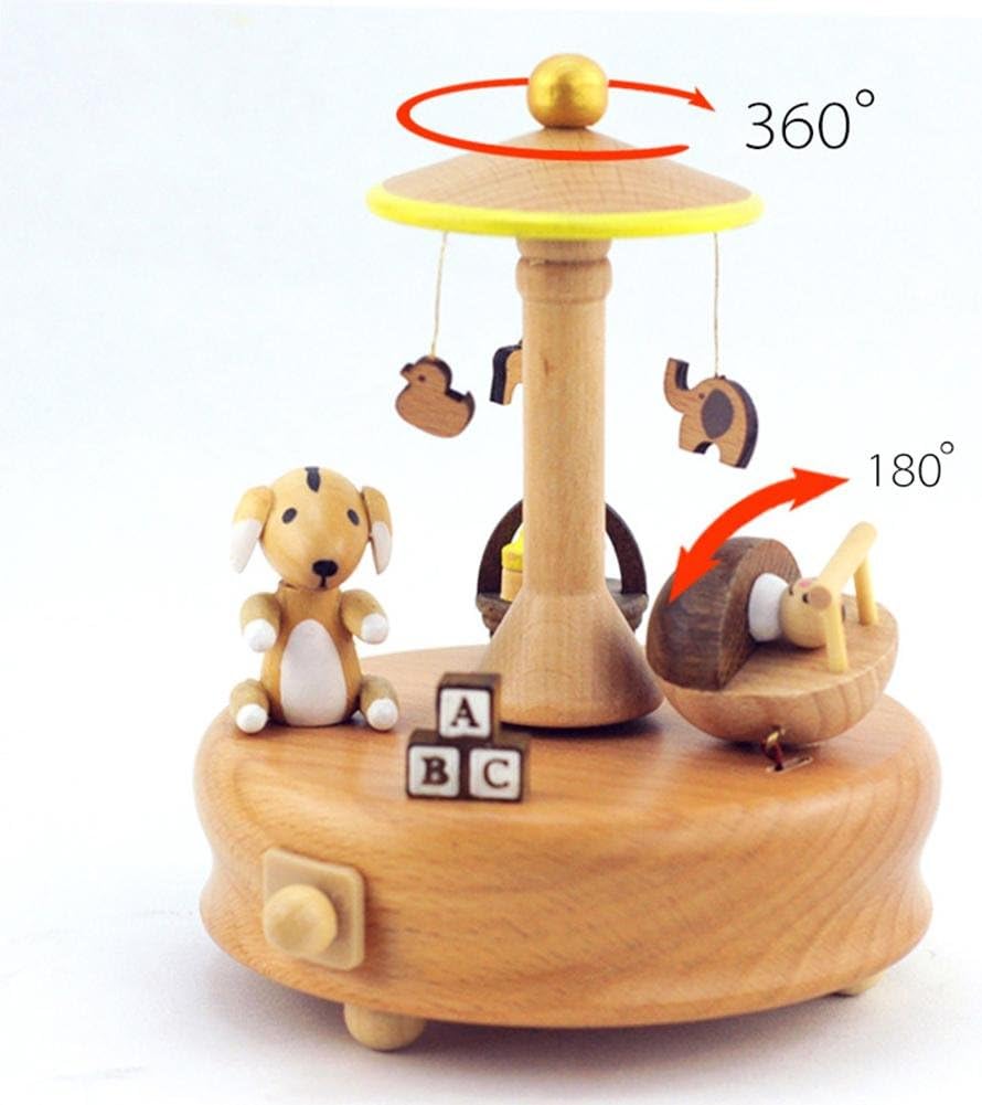 XINLONGGY Wooden Music Box Solid Wood Puppy Circle Car Decoration To Give Girl And Child Birthday Present, 12 * 11 * 14.5