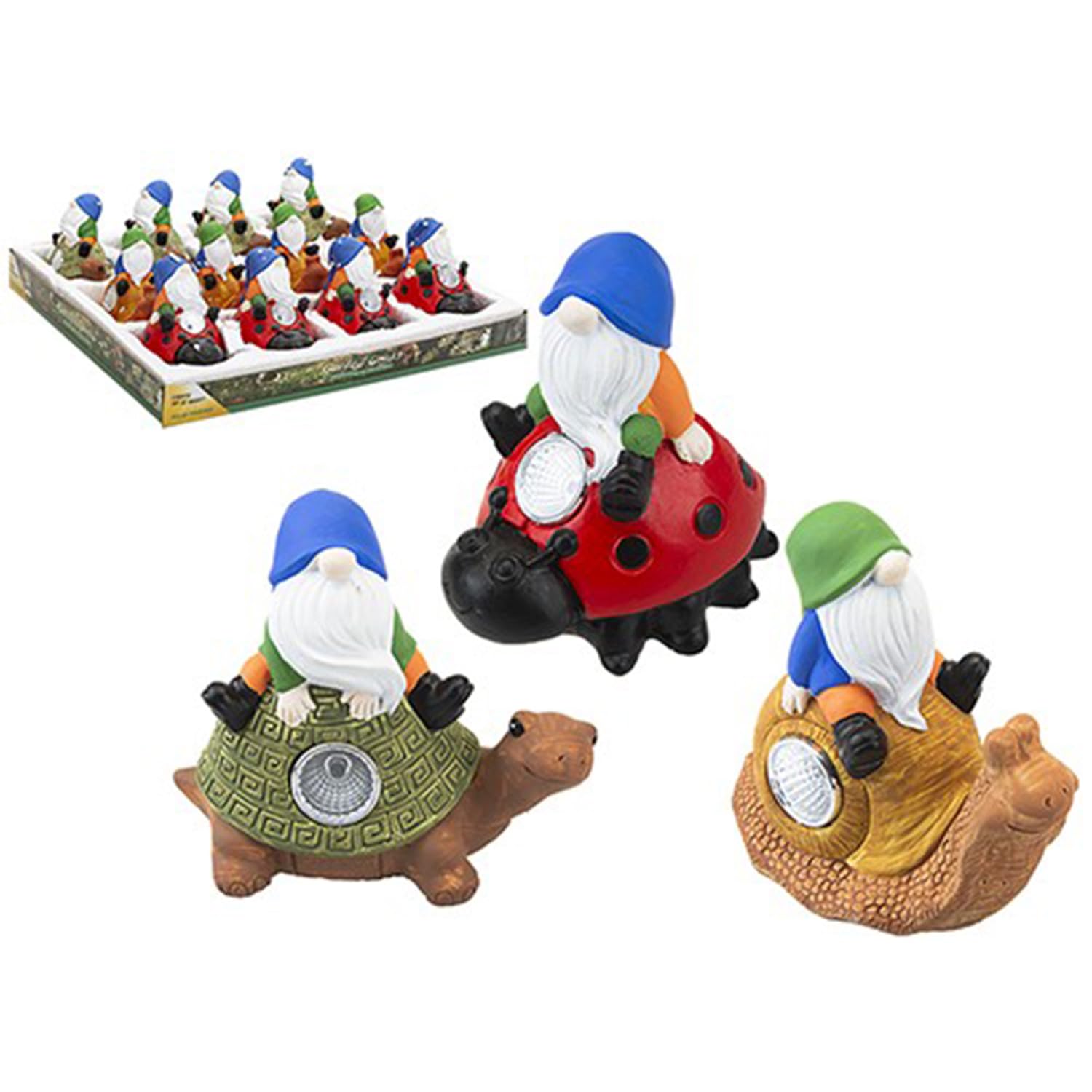 Garden Gonks on Animals with Solar Lights - (10x11.5cm) 1 Piece - Multicolor Polystone Decor - Perfect Accents for a Magical Outdoor Space