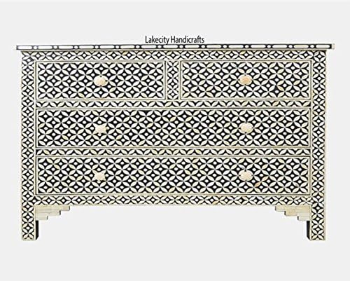 Bone Inlay Chest of 4 Drawers in Black color