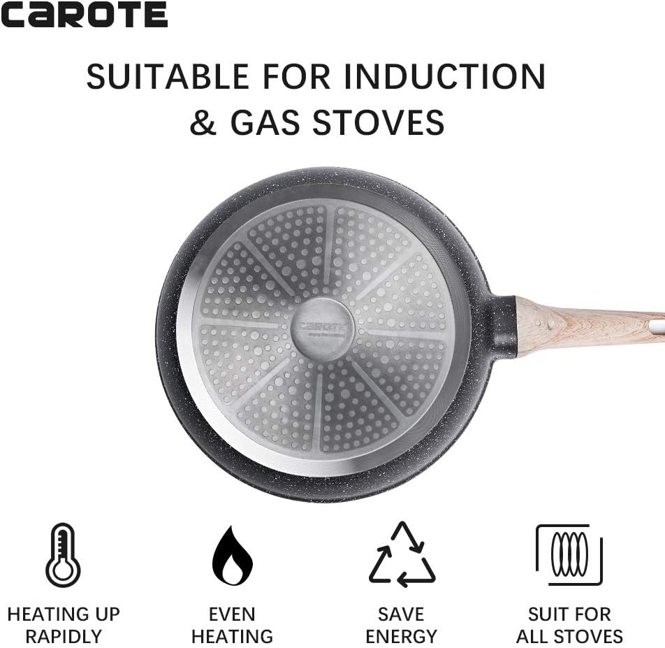 Carote 10-Inch Nonstick Frying Pan Skillet, Stone Cookware Granite Coating, Black…: Kitchen & Dining
