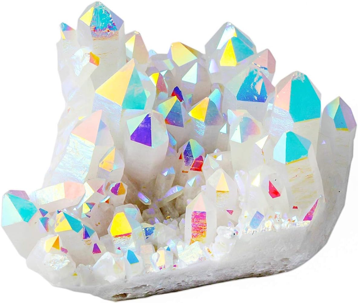 mookaitedecor Titanium Coated Natural Rock Crystal Raw Piece Geode Decorative Stone Natural Piece Gemstone Decoration Sample
