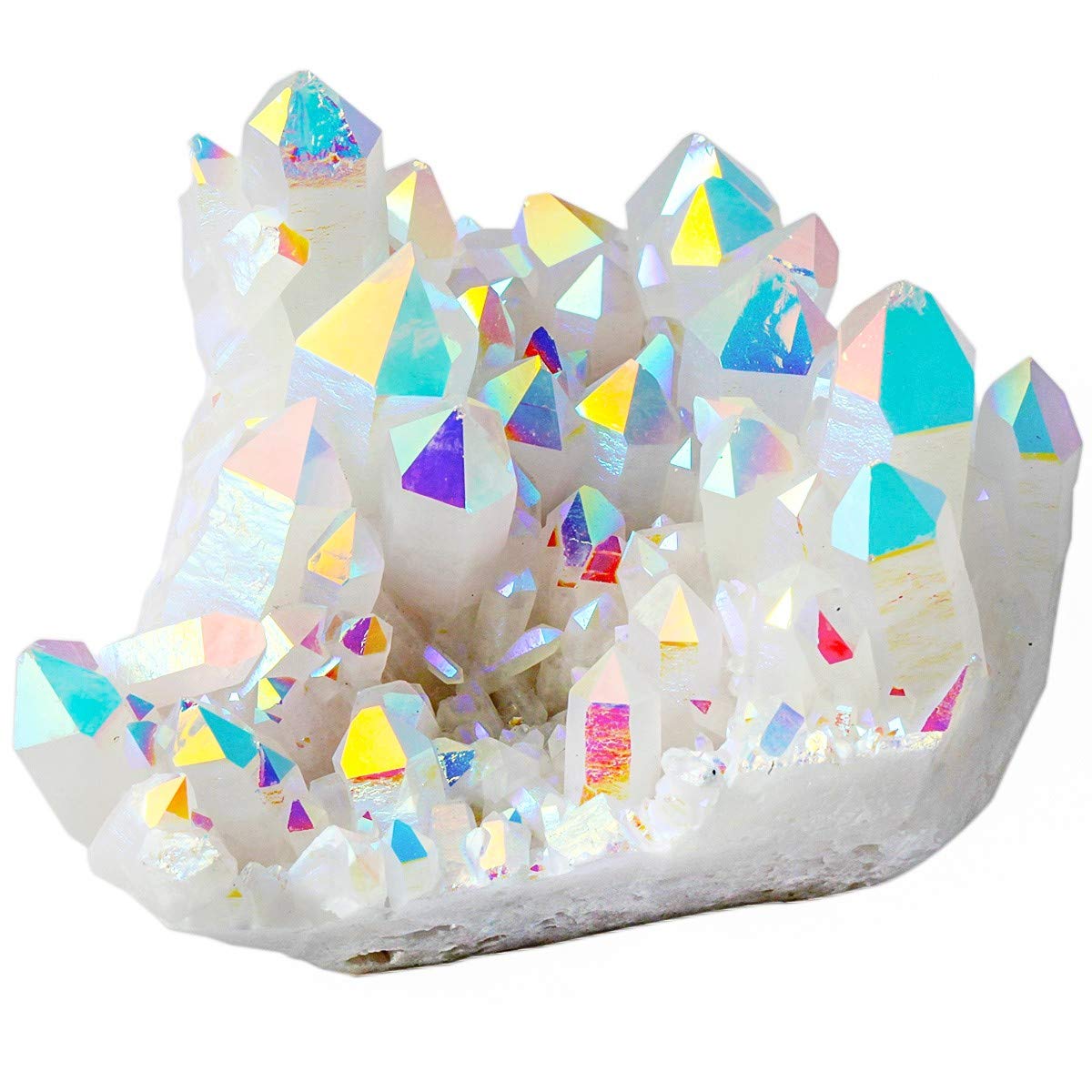 mookaitedecor Titanium Coated Natural Rock Crystal Raw Piece Geode Decorative Stone Natural Piece Gemstone Decoration Sample