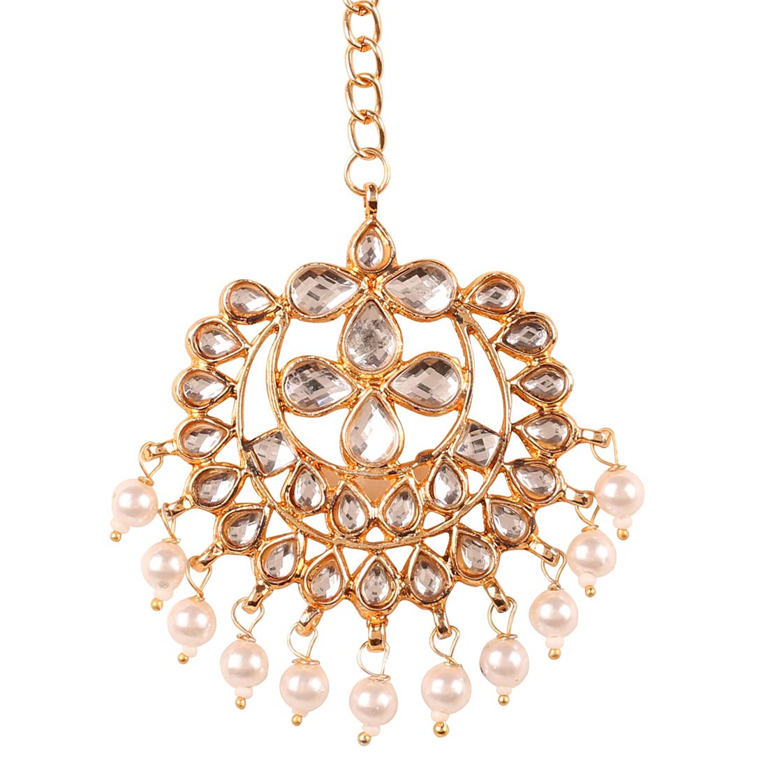 Touchstone "Contemporary Kundan Collection" Indian Bollywood Beautiful Kundan Polki Look Faux Pearls Hangings Designer Jewelry Mangtika In Gold Tone For Women.