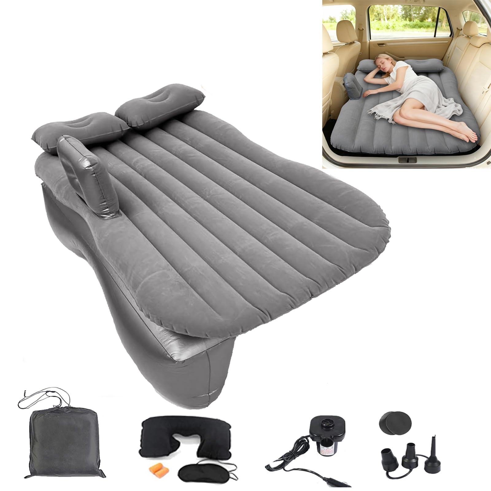 Photo 1 of Onirii Inflatable Car Air Mattress Back Seat Bed with Air Pump,55 "x 35" Portable Thickened Car Travel Camping Sleeping Air Mattress Blow Up Bed for Car Universal SUV