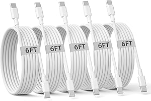 USB C to USB C Charging Cable 5-Pack 6FT, 60W USB C Cable Fast Charging Type C to Type C Charger Cable for iPhone 17/16 Pro M