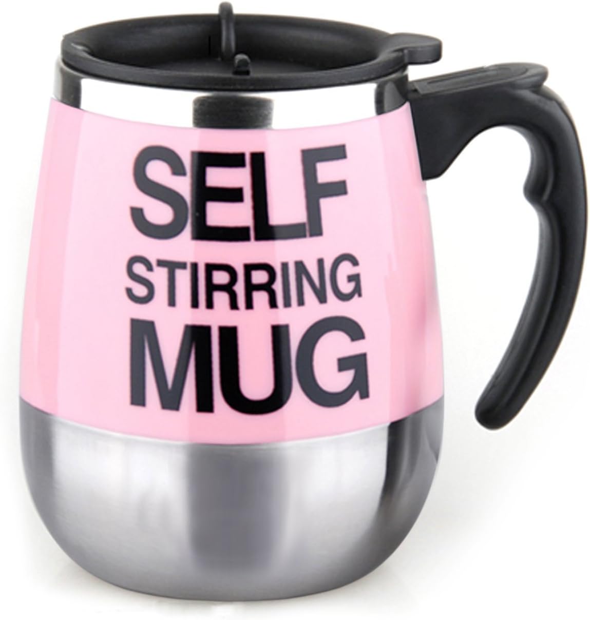 Outamateur Automatic Electric Stirring Coffee Mug Double Layer Stainless Steel Self Stirring Auto Coffee Mugs Self Mixing Cup for Morning, Office, Travelling (450ml/15.2oz) (Pink)