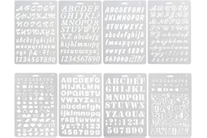 Pack of 8 Plastic Alphabet Letter Number Drawing Painting Stencils Scale Template Sets for Bullet Journal Stencil Planner/Scr