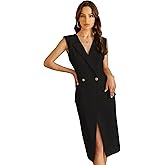 EXTRO&VERT Sleeveless Blazer Dress for Women with Gold Button Business Work Dresses Elegant