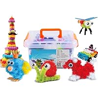 640pcs Building Blocks with Storage Box, OMGOD DIY Creative Interlocking Solid Plastic Blossom Sticky Puff Balls Assembling E