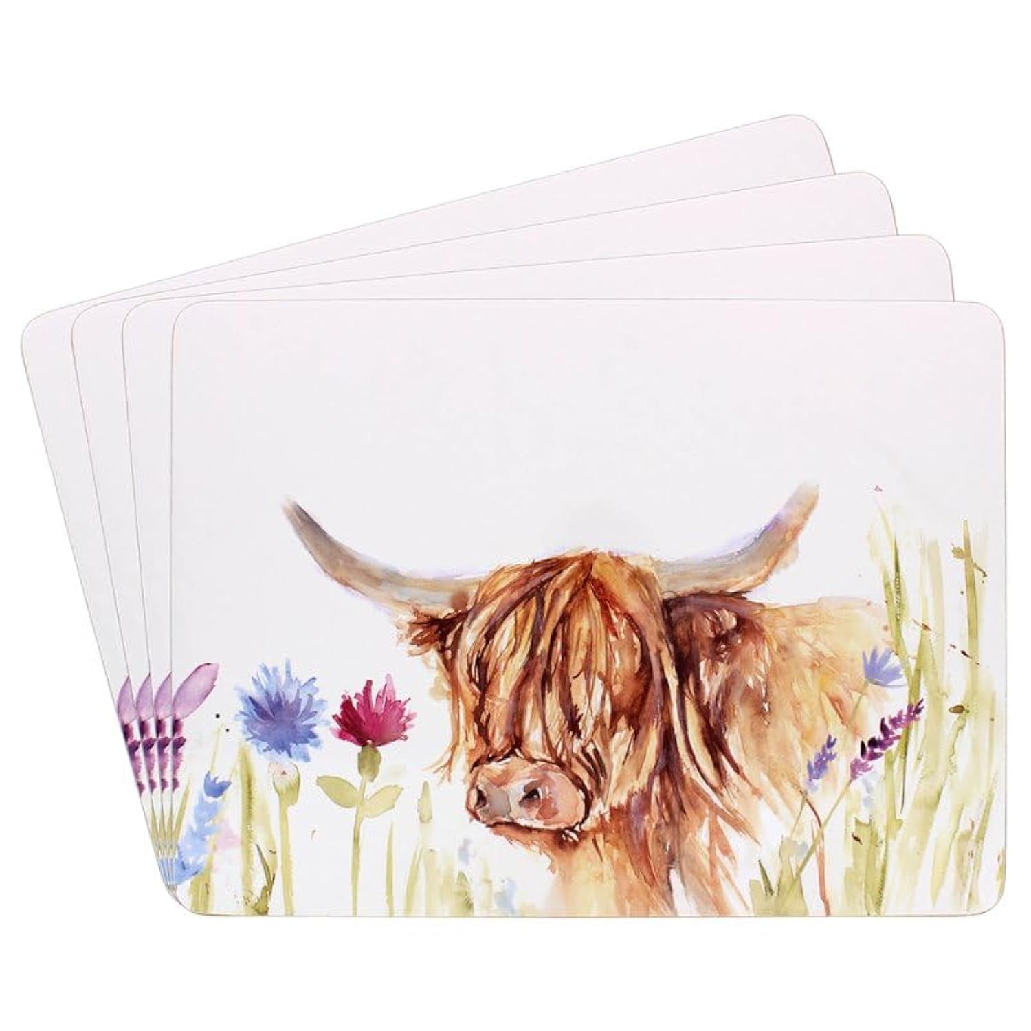 The Leonardo Collection Highland Cow Table Place Mats Set of 4 | Non Slip Washable Table Mats For Dining | Designed By Jennifer Rose Gallery | Set of 4 Printed Designer Placemats