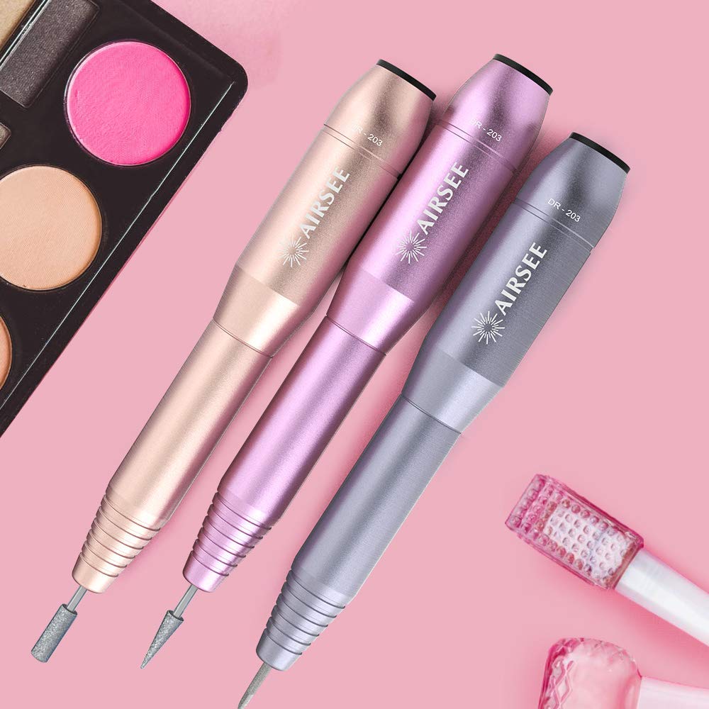 AIRSEE Portable Electric Nail Drill Professional Efile Nail Drill Kit For Acrylic, Gel Nails, Manicure Pedicure Polishing Shape Tools with 11Pcs Nail Drill Bits and 56 Sanding Bands: Beauty