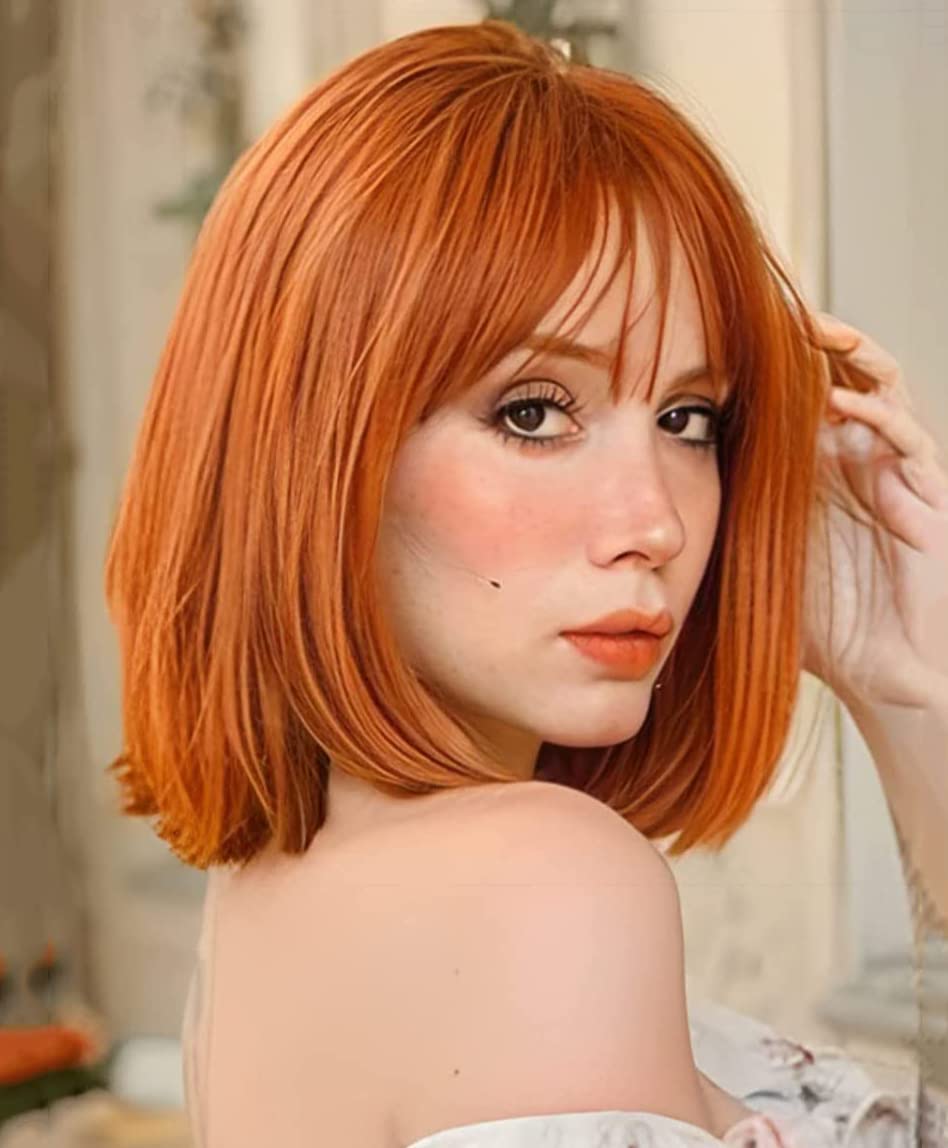 Colorfulpanda Short Auburn Bob Wigs for Women Ladies Natural Straight Wig with Fringe Bangs Heat Resistant Synthetic Hair Wig for Cosplay Party or Daily — image 1
