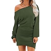 Wenrine Women's Off The Shoulder Sweater Dress 2025 Fall Winter Casual Long Sleeve Knit Slim Fit Pullover Mini Dresses