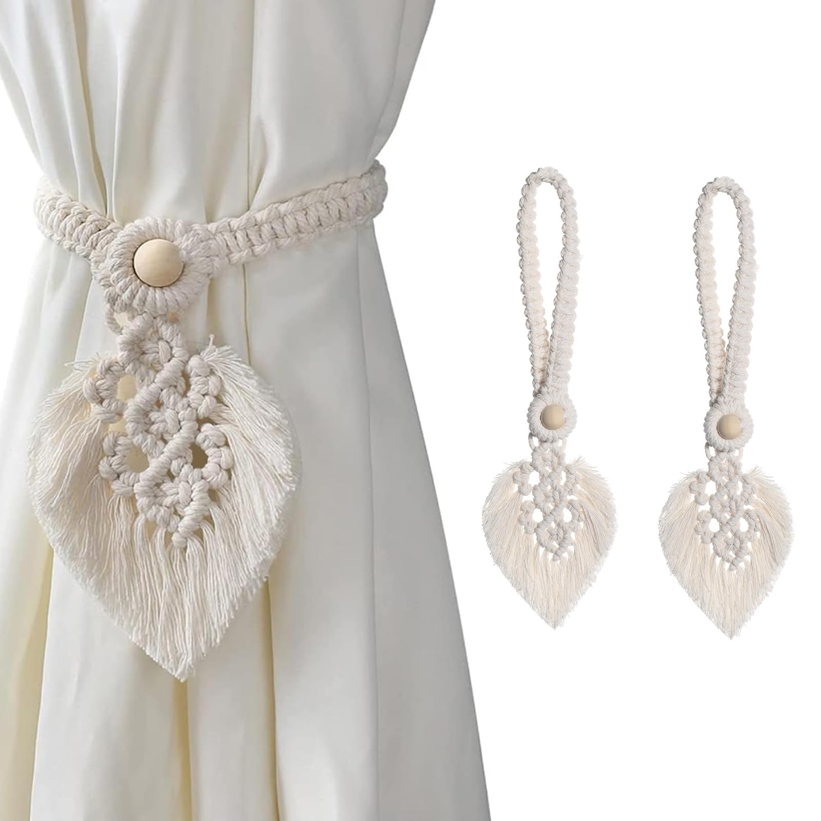 2Pcs Soft Rope Tassel Curtain Pull Backs Fashionable Hand Knitting Tie Back Holder Unique Boho Cotton Curtain Holdbacks for Home Decorative