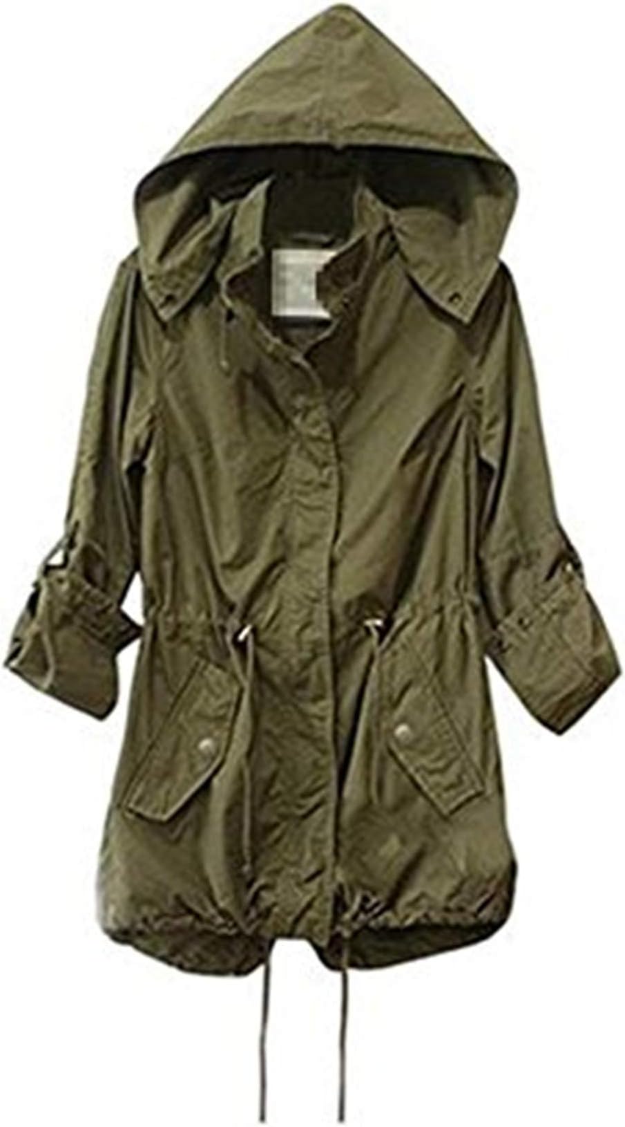 Taiduosheng Women's Army Green Anorak Jacket Lightweight Drawstring Hooded Military Parka Coat