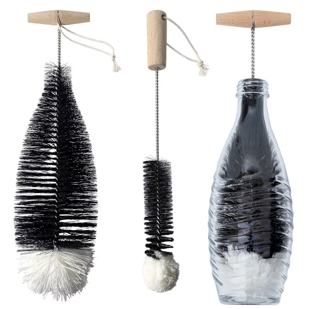 Grunda Set of 2 330 cm bottle brush cleaning brush compatible with Sodastream glass bottles, with wool head for baby bottles, Pet-Flashe carbonator bottles, scratch- cleaning of drinking bottles