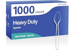 SACATR 1000 Count Clear Plastic Spoons Bulk - Plastic Silverware Spoons Heavy Duty, Premium Disposable Spoons, BPA-Free, Heat Resistant, Suitable for Parties, Events, and Everyday Use