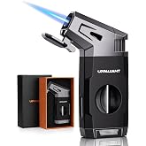 Torch Lighter with Windproof Jet Flame, Built-in V Cutter, Box for Christmas, Refillable Butane Torch Lighters, All-in-one Cool Lighters for Candle, Travel