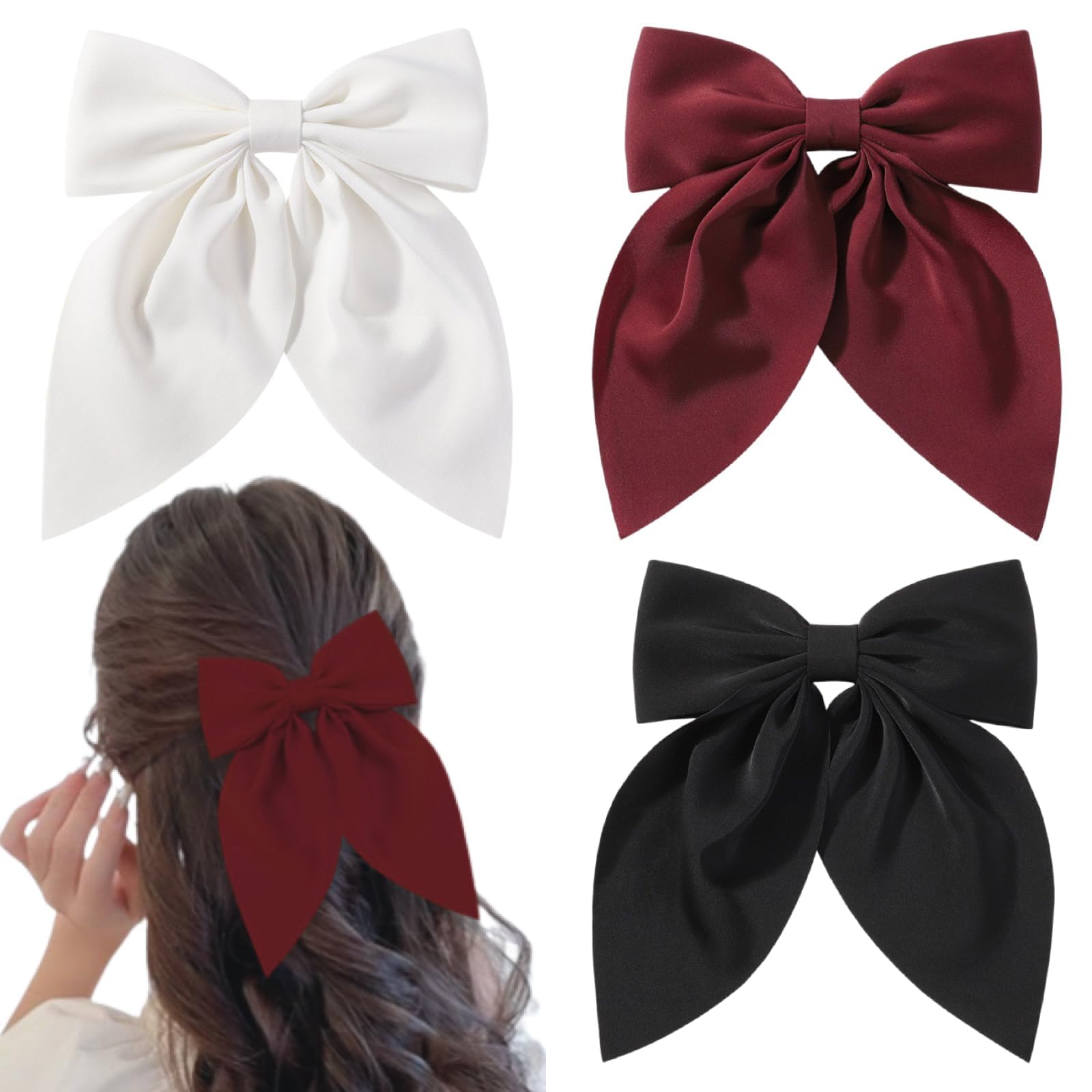 Ypkia Pack of 3 Hair Bow, Women's Hair Clips with Bow, Large Hair Bows Clip, French Hair Clip for Women, Girls (Colour-2)