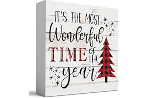 WRSUNT It's The Most Wonderful Time of The Year Wood Box Sign, Retro Farmhouse Christmas Santa Artwork Decor 5 x 5 Inches