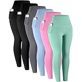 LZYVOO Leggings with Pockets for Women, 6 Packs Soft High Waisted Tummy Control Workout Yoga Pants